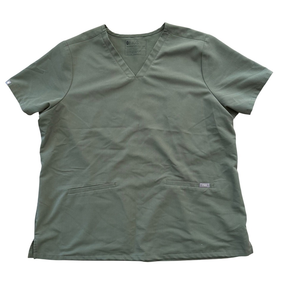 FIGS Technical Collection Casma V-Neck Scrub Top Olive Green Women XXL 1000213